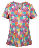 JB'S Ladies Scrub Top Printed - CAT (4STP1)