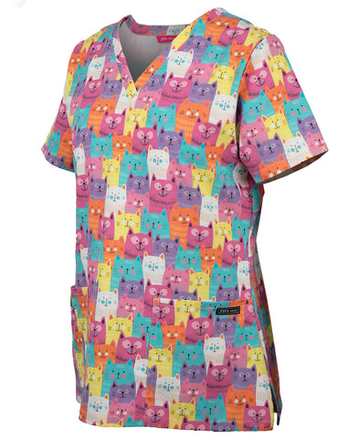 JB'S Ladies Scrub Top Printed - CAT (4STP1)