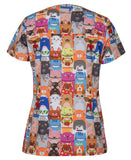 JB'S Ladies Scrub Top Printed - Raining Cats & Dogs (4STP1)