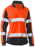 BISLEY BKL6225T WOMENS L/S TAPED TWO TONE HI VIS V-NECK POLO - ORANGE