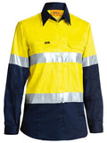 BISLEY BL6896 WOMENS 3M TAPED TWO TONE HI VIS COOL LIGHTWEIGHT L/S SHIRT - YELLOW